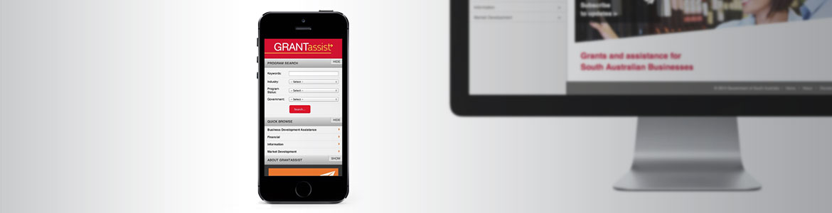 One of client's websites, GRANTassist, features a responsive design with a dedicated mobile skin